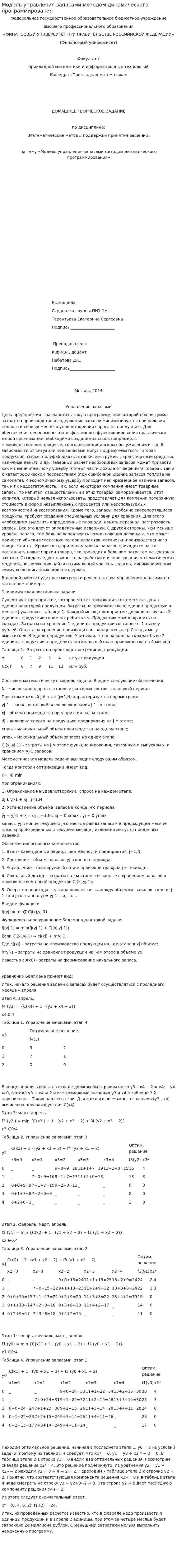Модель управления запасами методом динамического программирования