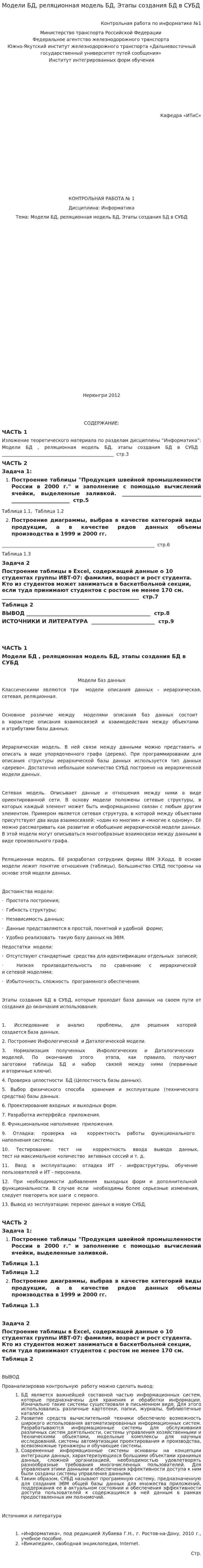 Модели БД, реляционная модель БД, Этапы создания БД в СУБД