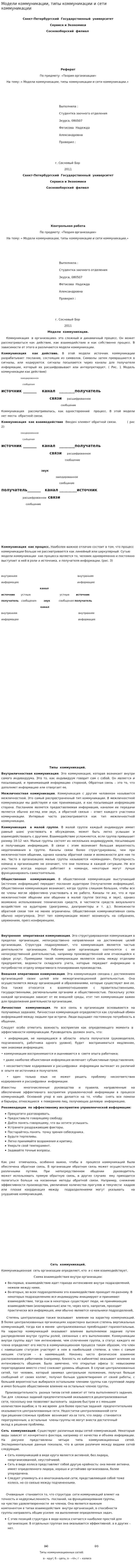 Модели коммуникации, типы коммуникации и сети коммуникации