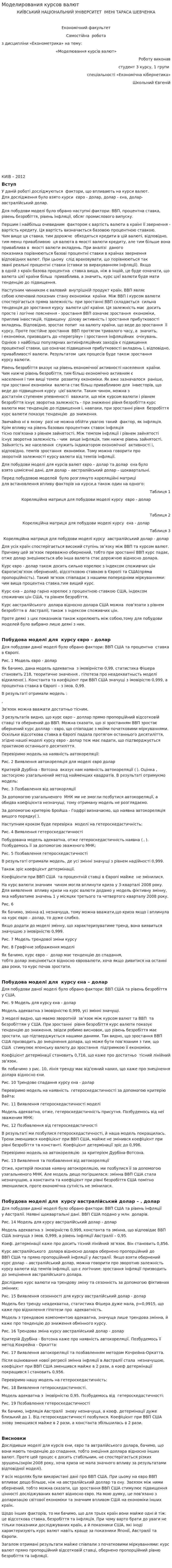 Моделирования курсов валют