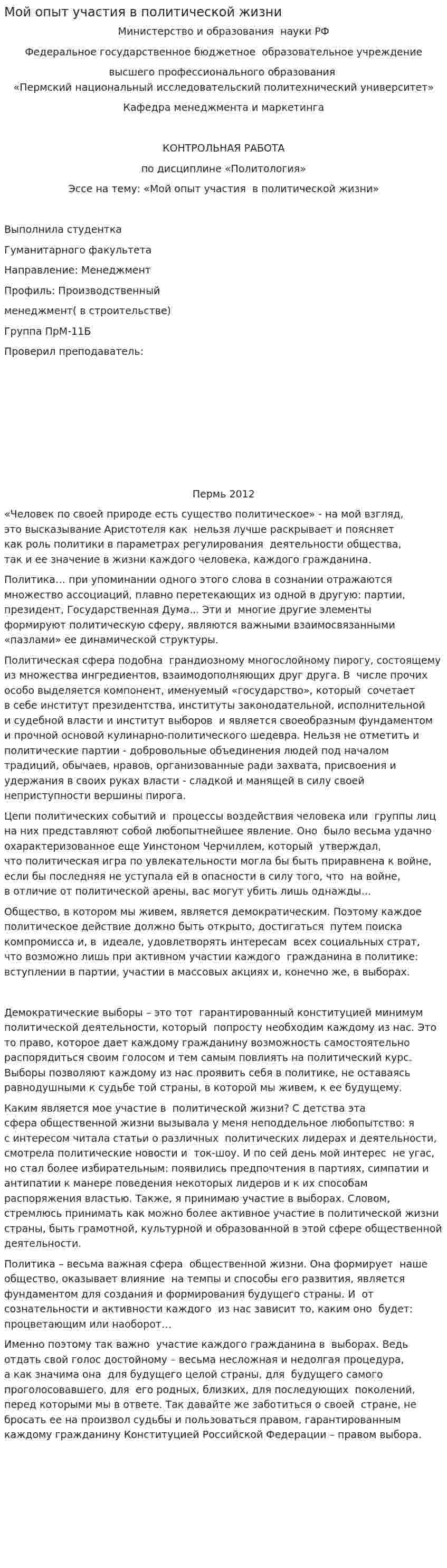 Мой опыт участия в политической жизни