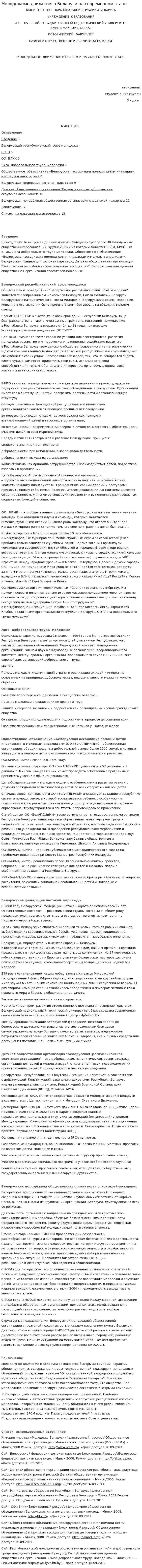Молодежные движения в Беларуси на современном этапе