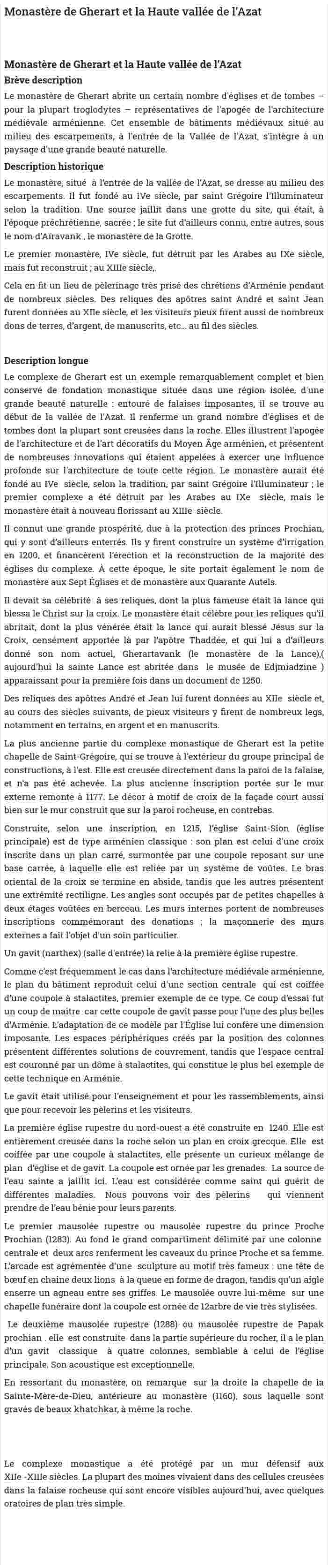 Monastère de Gherart et la Haute vallée de l’Azat