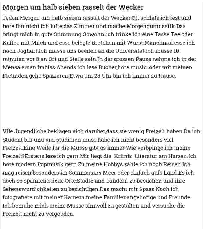 Morgen um halb sieben rasselt der Wecker