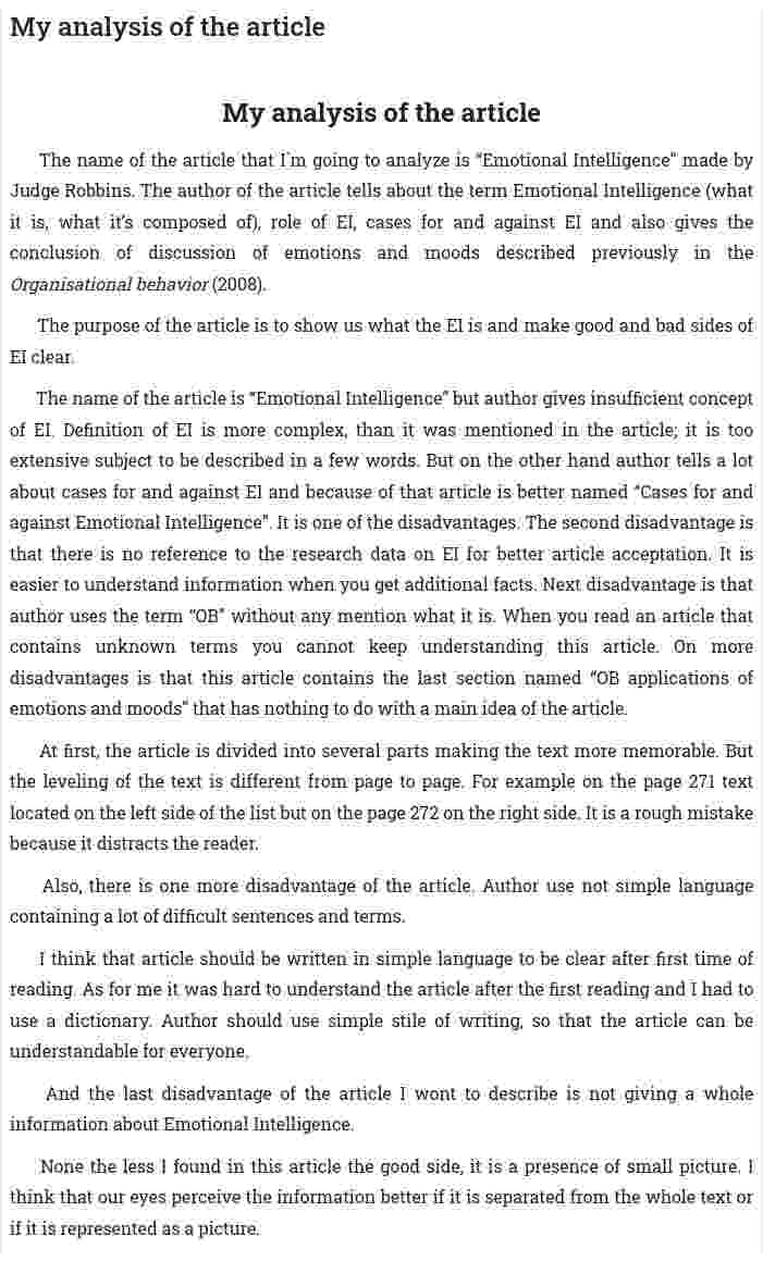 My analysis of the article