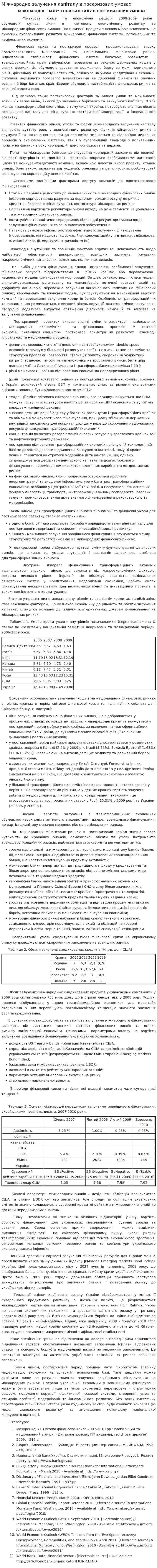 Міжнародне залучення капіталу в поскризових умовах