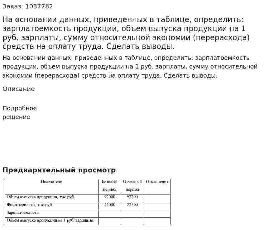 На основании данных, приведенных в таблице, определить: зарплатоемкость продукции, объем выпуска продукции на 1 руб. зарплаты, сумму относительной экономии (перерасхода) средств на оплату труда. Сделать выводы.  