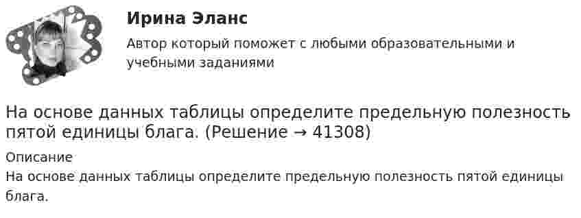     
          Описание
          На основе данных таблицы определите предельную полезность пятой единицы блага.  
            
            
            На основе данных таблицы определите общую полезность четырех единиц потребленного блага.На основе данных таблицы определите предельную полезность пятой единицы блага.На основе заданного описания предметной области разработать структуру реляционной базы данных, выполнив следующую последовательность действий: 1. Выполнив анализ описания предметной области и заданного перечня атрибутов, для каждой сущности выбрать набор определяющих ее атрибутов.На основе знаний особенностей селективного восприятия информации потребителями маркетологи применяют законы … восприятия товараНа основе имеющихся данных простроить кривую роста Гомпертца. На основе имеющихся данных простроить кривую роста Гомпертца. Спрогнозировать объем реализации на следующий период. Сделать вывод о тенденции изменения объема реализации.На основе исходной информации о динамике исследуемого показателя выявить тенденцию изменения показателя, построить график сезонной волны и составить прогноз показателя на будущий год по кварталам, используя модель с аддитивной и мультипликативной (первый и второй способ) компонентами.На основе анализа действующего российского законодательства, регулирующего приобретение и реализацию статуса арбитражного управляющего, надо перечислить в виде перечня последовательные действия лица, желающего стать арбитражным управляющим  На основе готовых данных постройте модель классификации (деревья принятия решений) и визуализируйте ее в виде графа.На основе данных для выполнения задания: 1) откройте счета бухгалтерского учёта и запишите в них остатки по данным баланса на 01 июля 201_ г., расположив счета в порядке возрастания (если необходимо, откройте счета, по которым не было начального сальдо); 2) запишите все хозяйственные операции за июль 201_ года в журнал регистрации, определив корреспонденцию счетов по каждой операции;На основе данных для выполнения задачи: 1) Составить бухгалтерский баланс на 01 января 20___г.; 2) Отразить на счетах хозяйственные операции способом двойной записи; 3) Подсчитать обороты и конечные остатки по счетам в оборотно-сальдовой ведомости и составить конечный баланс на 01 февраля 20___г.На основе данных для выполнения задачи определить, к какой статье бухгалтерского баланса (активной или пассивной) относятся конкретные виды имущества, источники его формирования, а затем составить бухгалтерский баланс. Данные для выполнения задачи:На основе данных для выполнения задачи произведите группировку активов (имущества) предприятия. Данные для решения задачи: №На основе данных для выполнения задачи произведите группировку активов (имущества) предприятия. Данные для решения задачи: № п/п Виды объектов Сумма (тыс. руб.) 1. Вспомогательные материалы 384