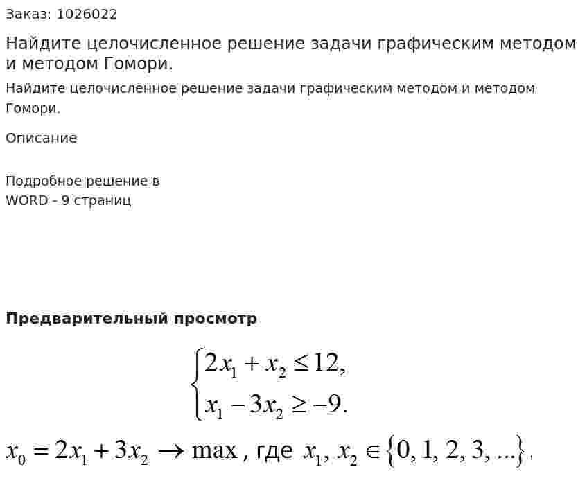 Найдите целочисленное решение задачи графическим методом и методом Гомори. 