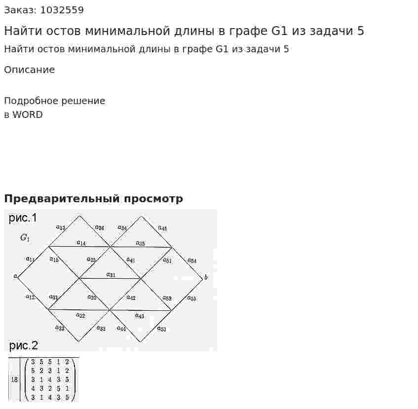 Найти остов минимальной длины в графе  G1 из задачи 5 