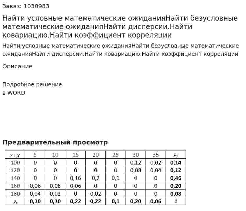 Найти условные математические ожиданияНайти безусловные математические ожиданияНайти дисперсии.Найти ковариацию.Найти коэффициент корреляции 