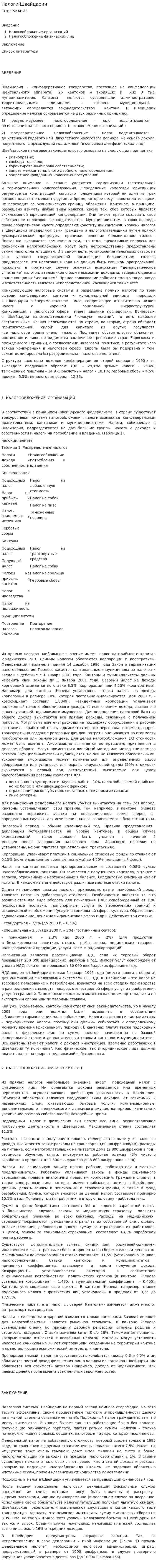 Налоги Швейцарии