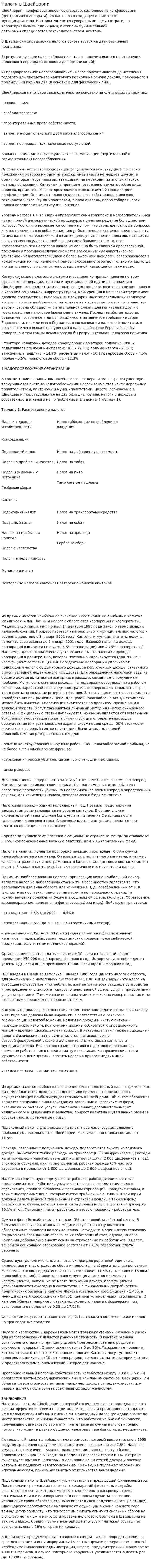 Налоги в Швейцарии