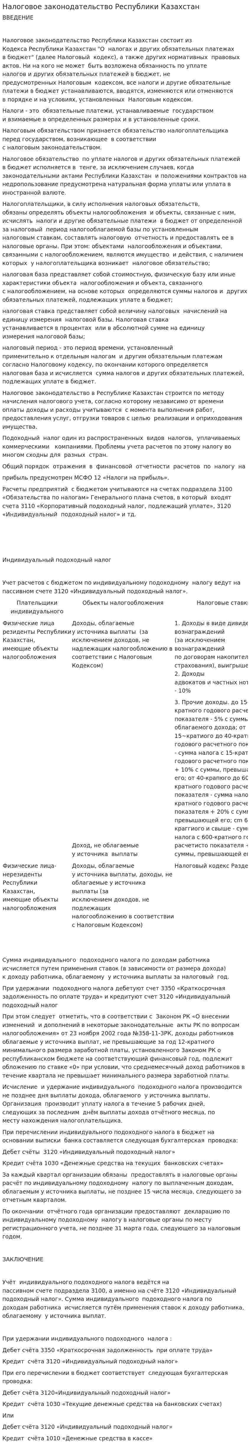 Налоговое законодательство Республики Казахстан. 2
