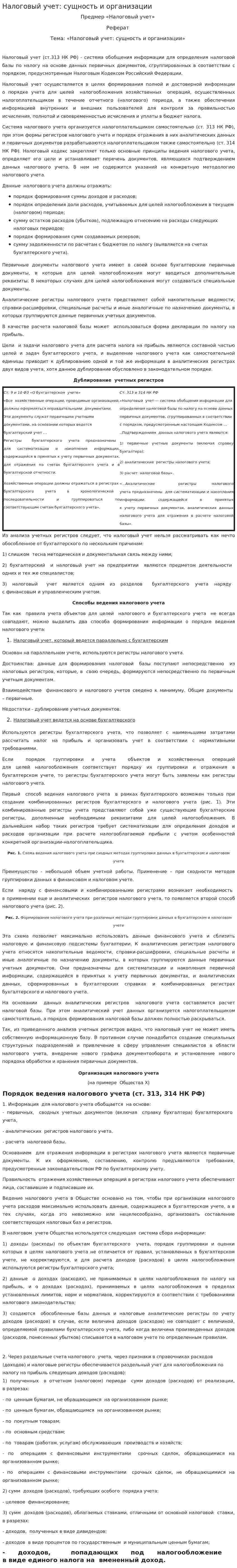 Налоговый учет: сущность и организации