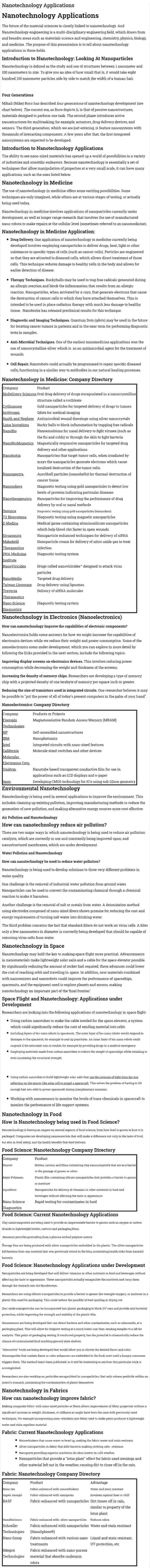 Nanotechnology Applications