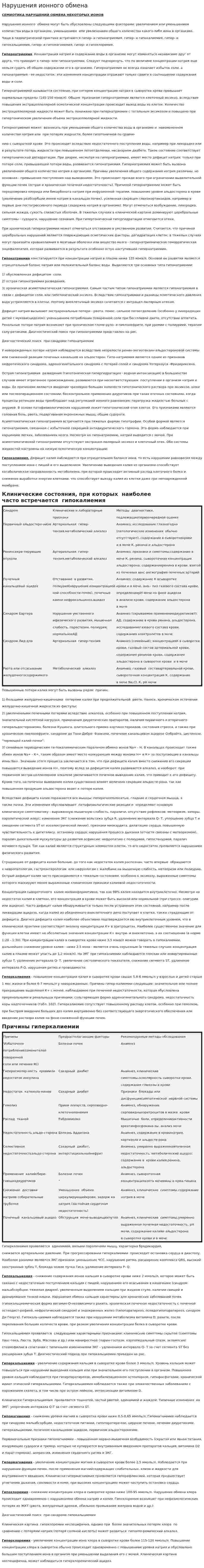 Нарушения ионного обмена