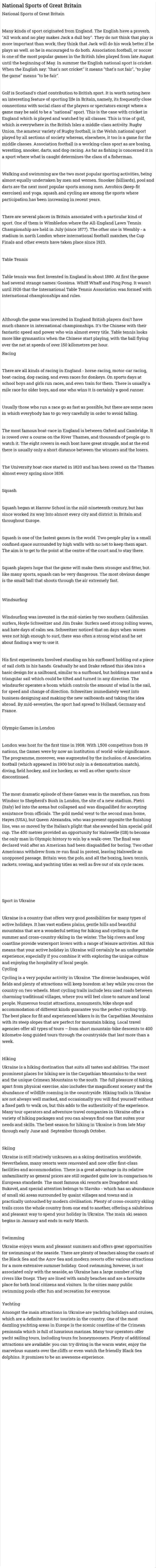 National Sports of Great Britain