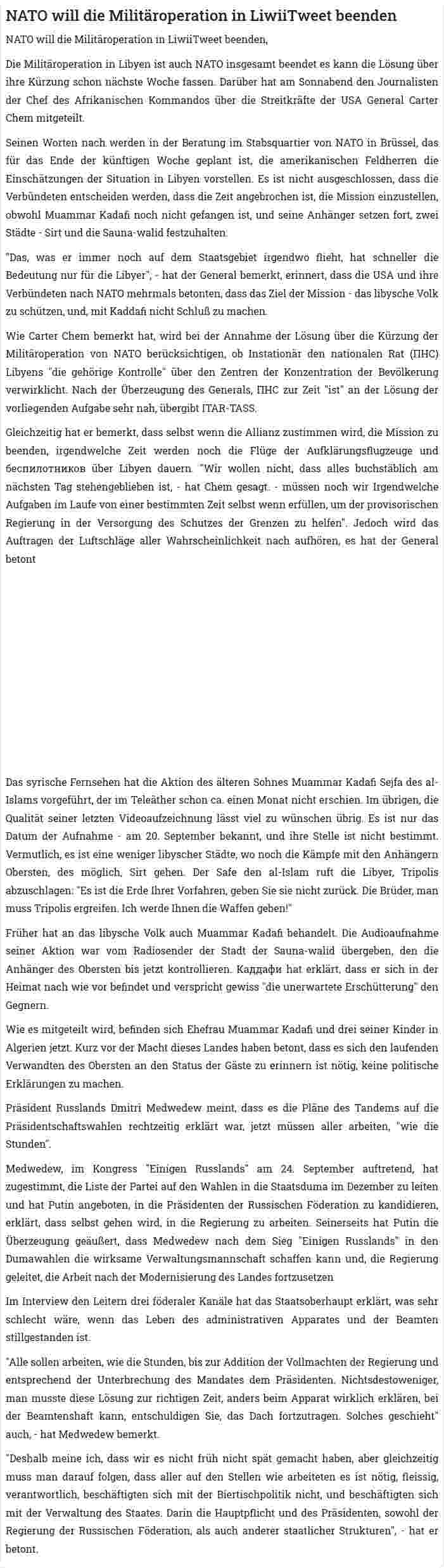NATO will die Militäroperation in LiwiiTweet beenden