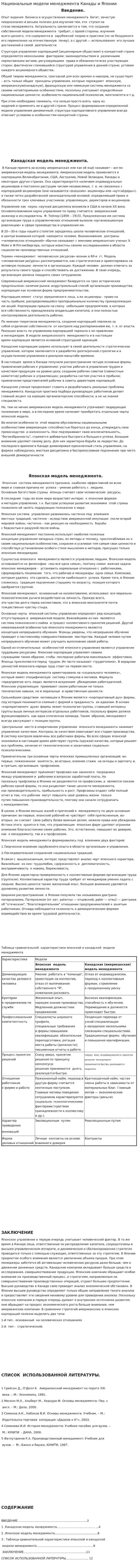 Национальные модели менеджмента Канады и Японии
