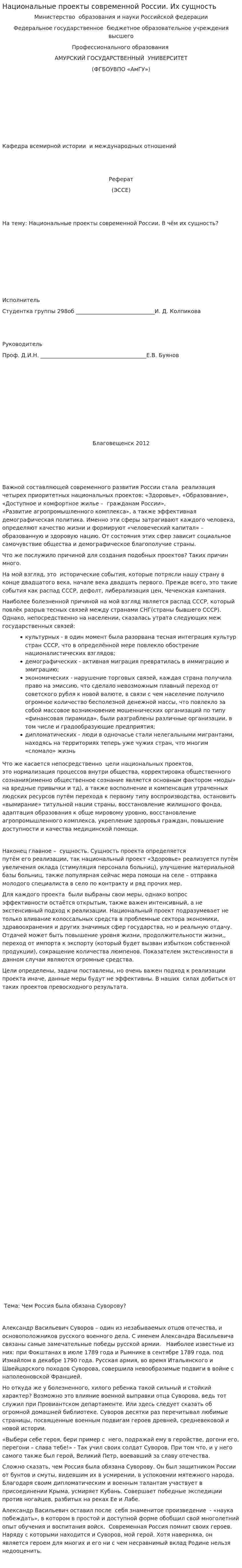 Национальные проекты современной России. Их сущность