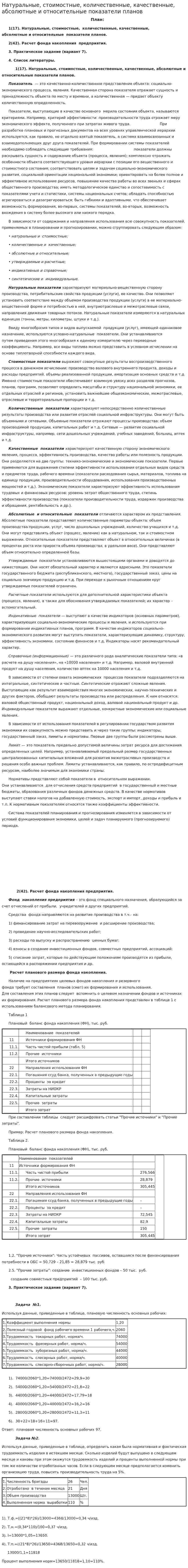 Натуральные, стоимостные, количественные, качественные, абсолютные и относительные показатели планов