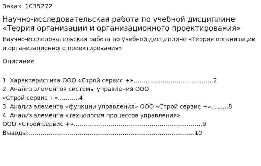 Научно-исследовательская работа  по учебной дисциплине «Теория организации и организационного проектирования» 