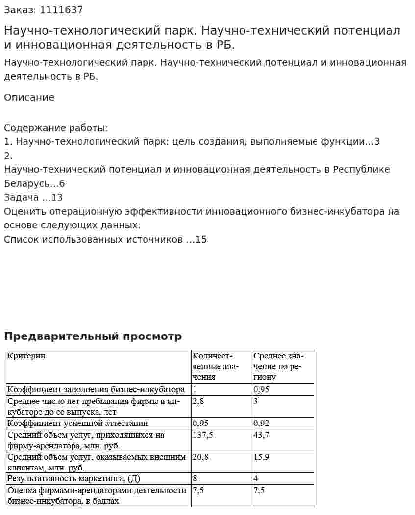 Научно-технологический парк.  Научно-технический потенциал и инновационная деятельность в РБ. (контрольная работа) 