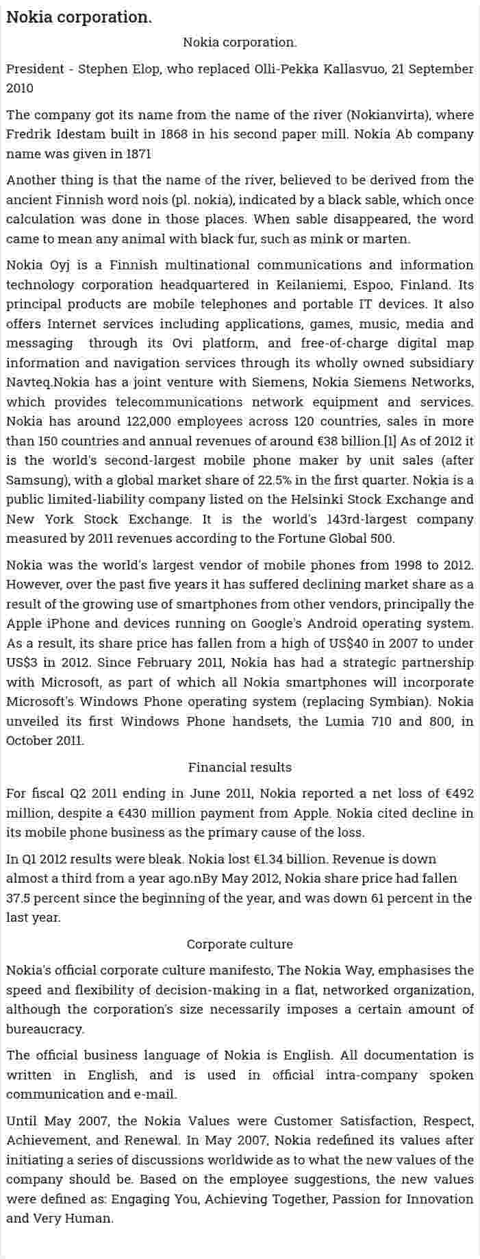 Nokia corporation.