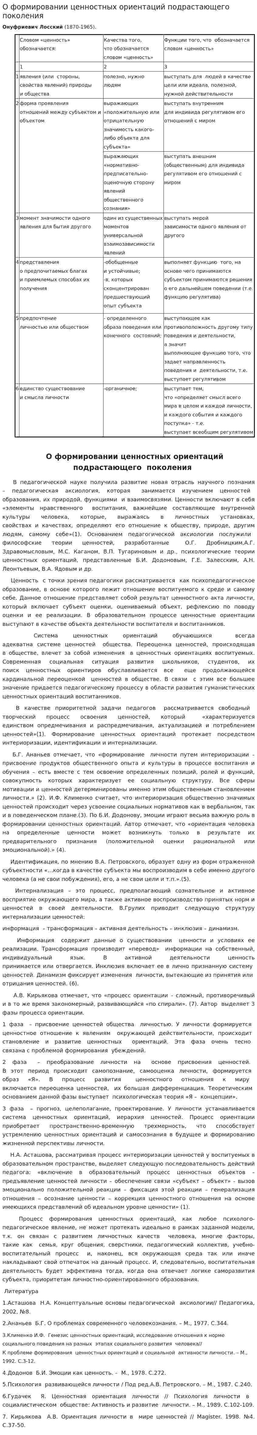 О формировании ценностных ориентаций подрастающего поколения