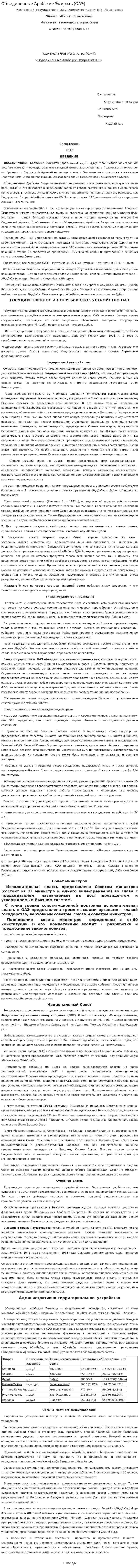 Объединенные Арабские Эмираты(ОАЭ)