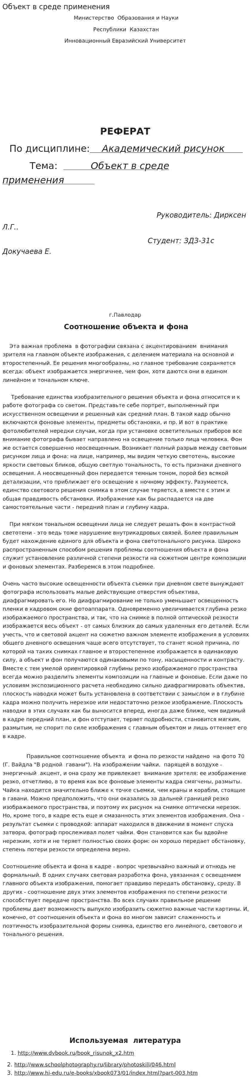 Объект в среде применения