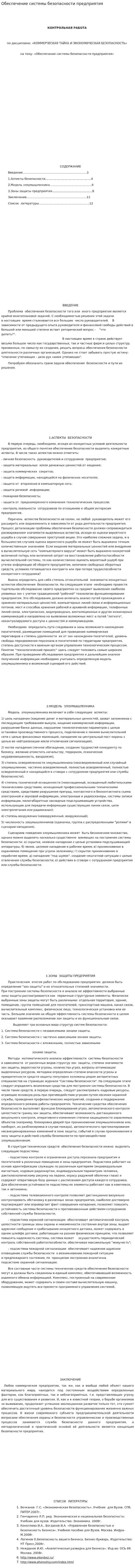 Обеспечение системы безопасности предприятия