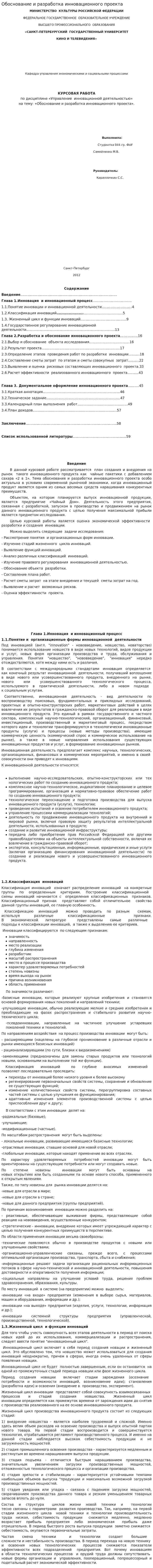 Обоснование и разработка инновационного проекта. 2