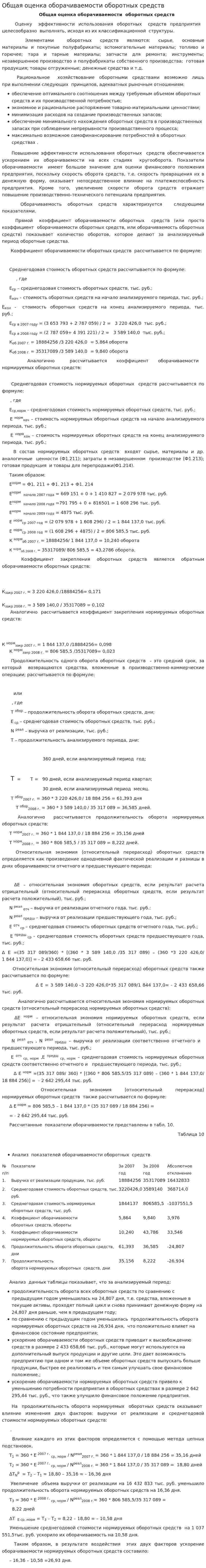 Общая оценка оборачиваемости оборотных средств