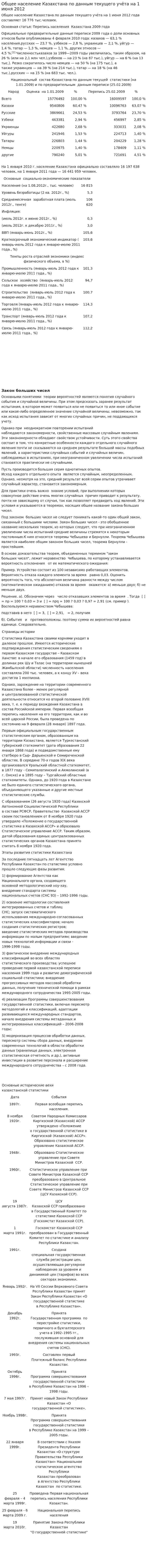 Общее население Казахстана по данным текущего учёта на 1 июня 2012