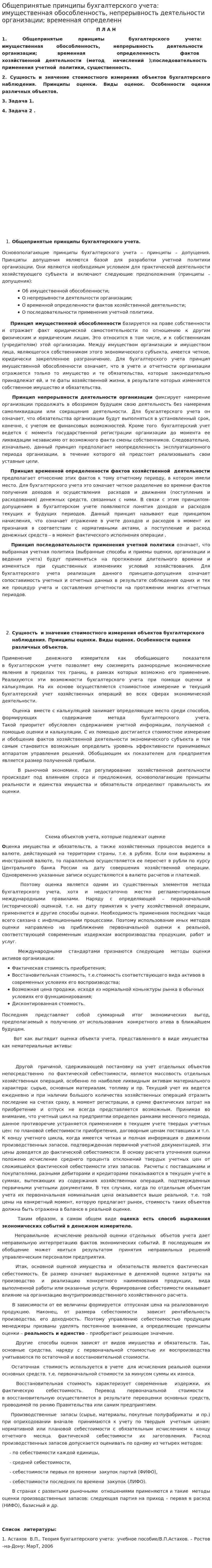 Общепринятые принципы бухгалтерского учета: имущественная обособленность, непрерывность деятельности организации; временная определенн