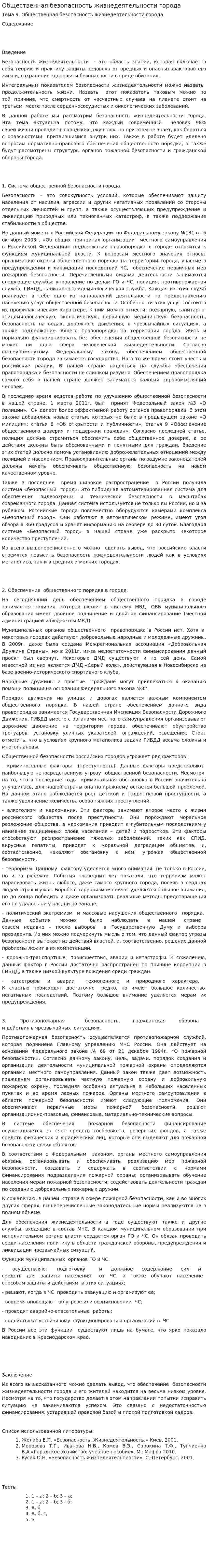 Общественная безопасность жизнедеятельности города. 2