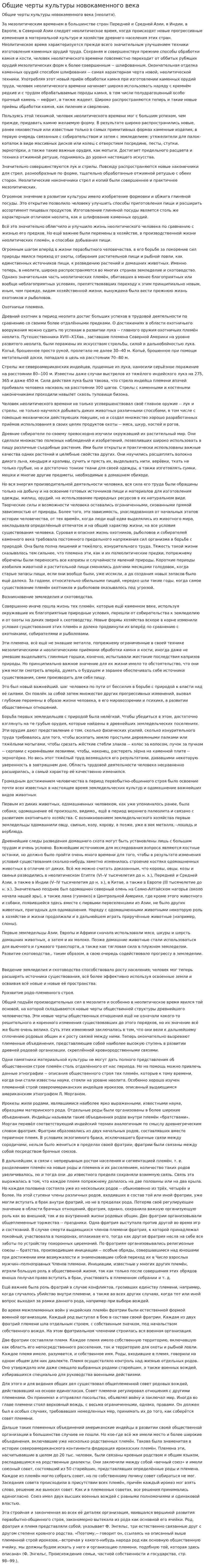 Общие черты культуры новокаменного века