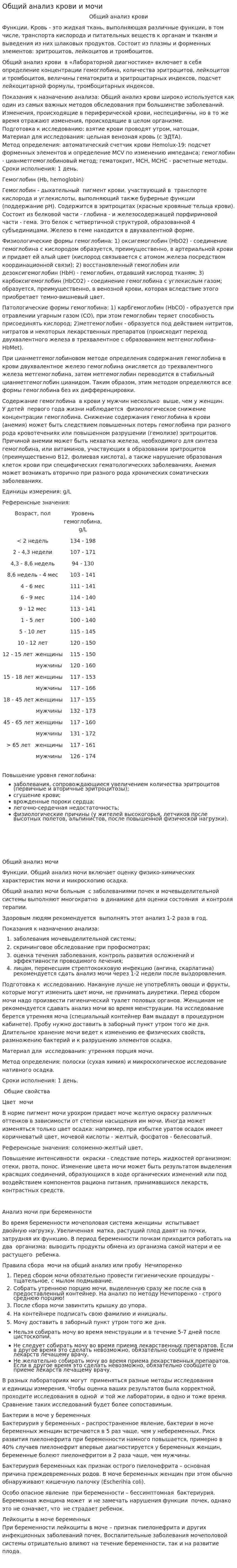 Общий анализ крови и мочи