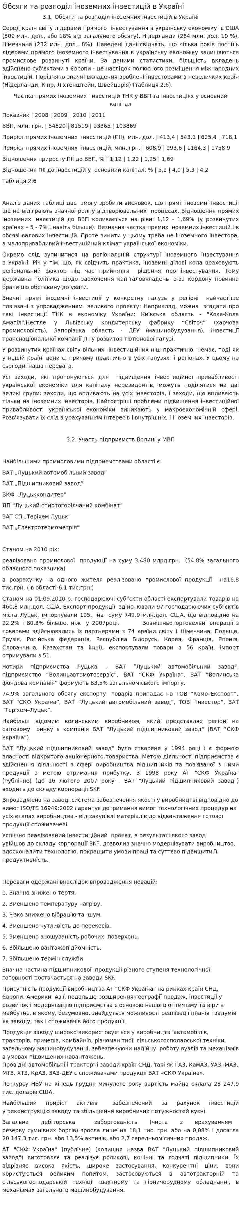 Обсяги та розподіл іноземних інвестицій в Україні