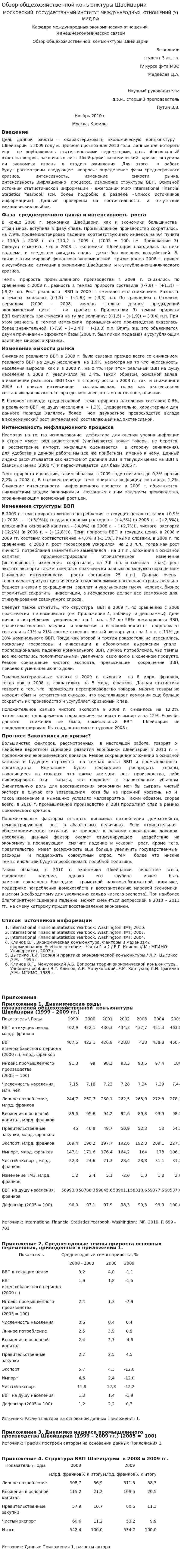 Обзор общехозяйственной конъюнктуры Швейцарии
