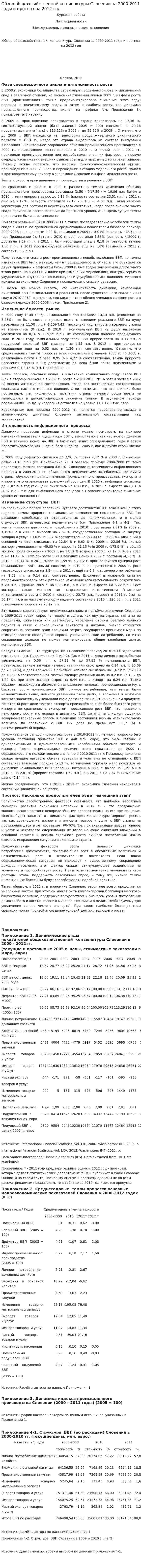 Обзор общехозяйственной конъюнктуры Словении за 2000-2011 годы и прогноз на 2012 год