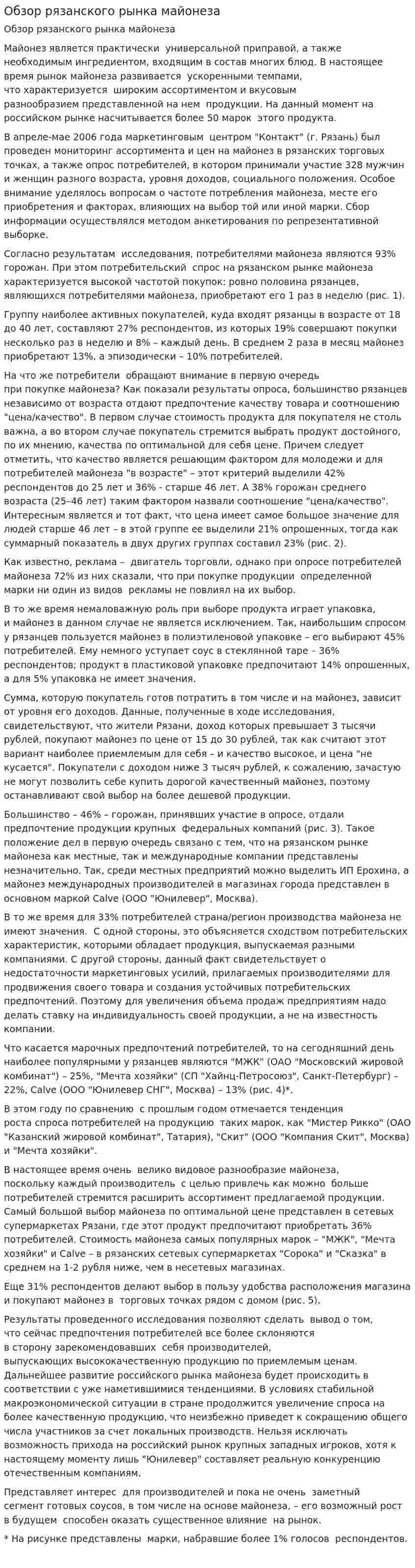 Обзор рязанского рынка майонеза