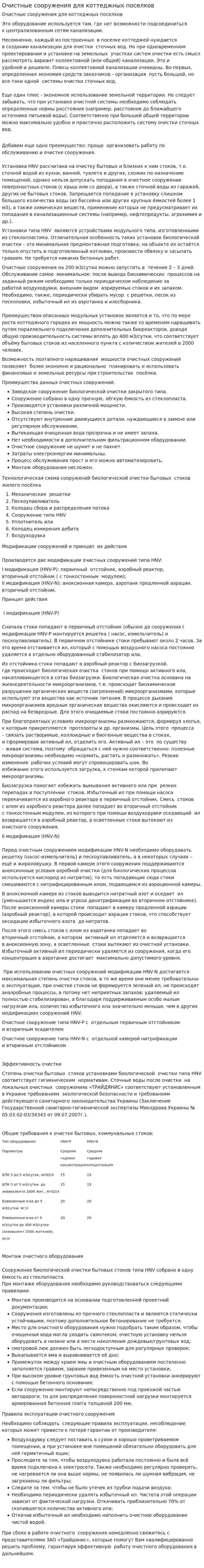 Очистные сооружения для коттеджных поселков