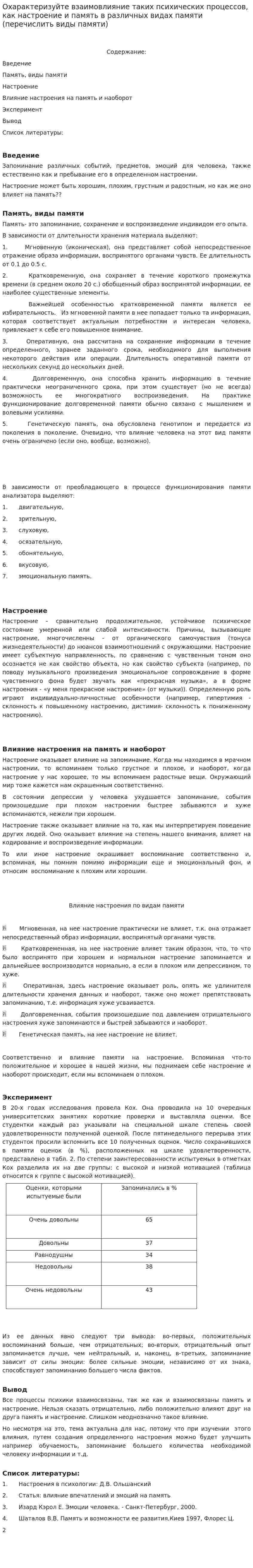 Охарактеризуйте взаимовлияние таких психических процессов, как настроение и память в различных видах памяти (перечислить виды памяти)