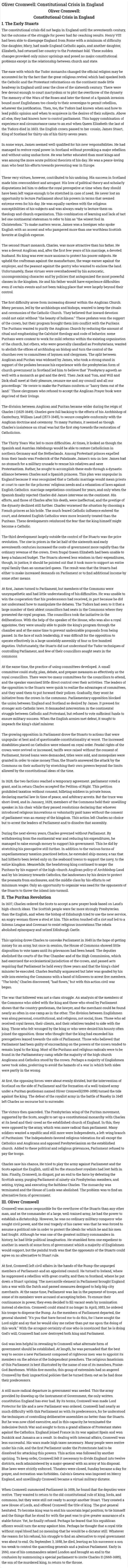 Oliver Cromwell: Constitutional Crisis in England