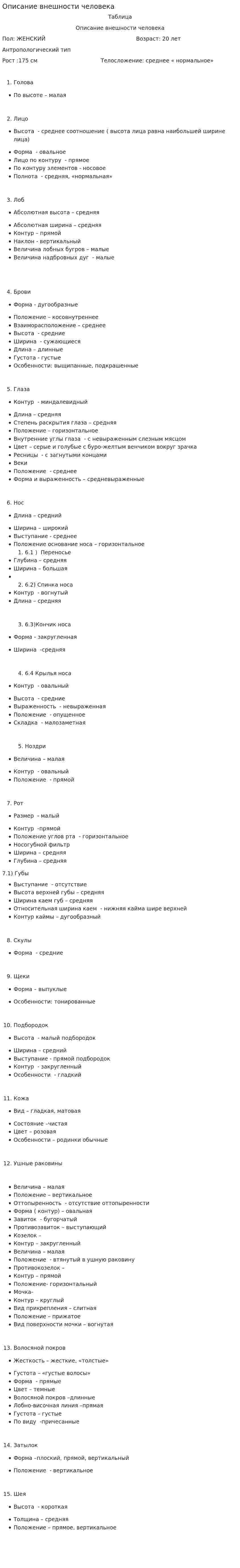 Описание внешности человека
