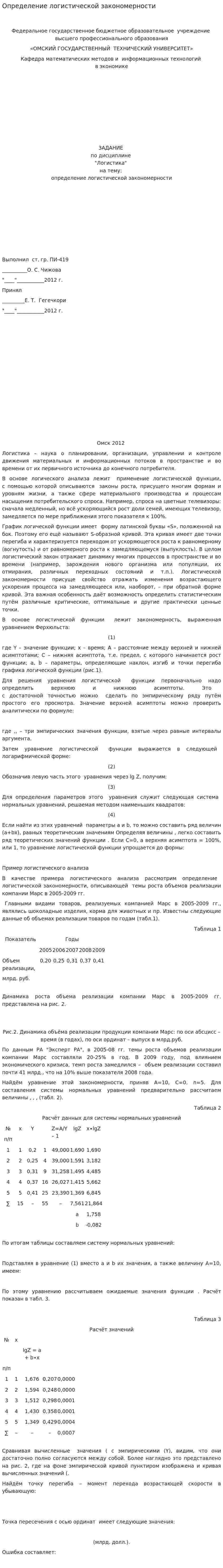 Определение логистической закономерности