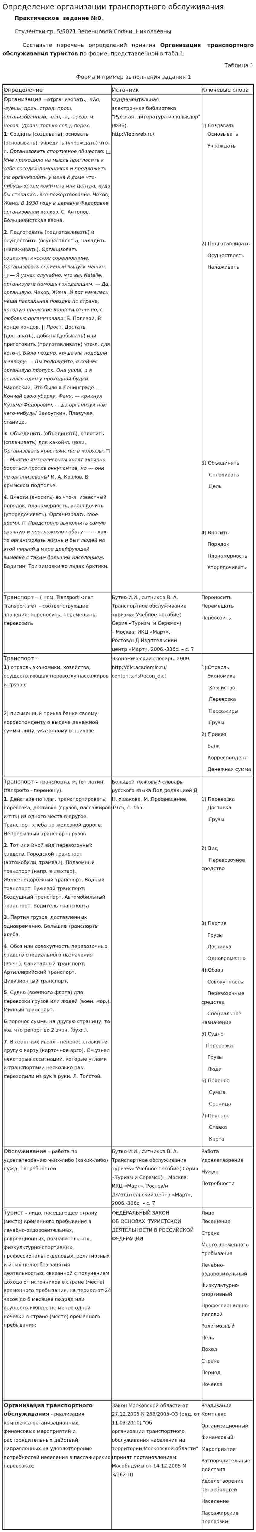 Определение организации транспортного обслуживания